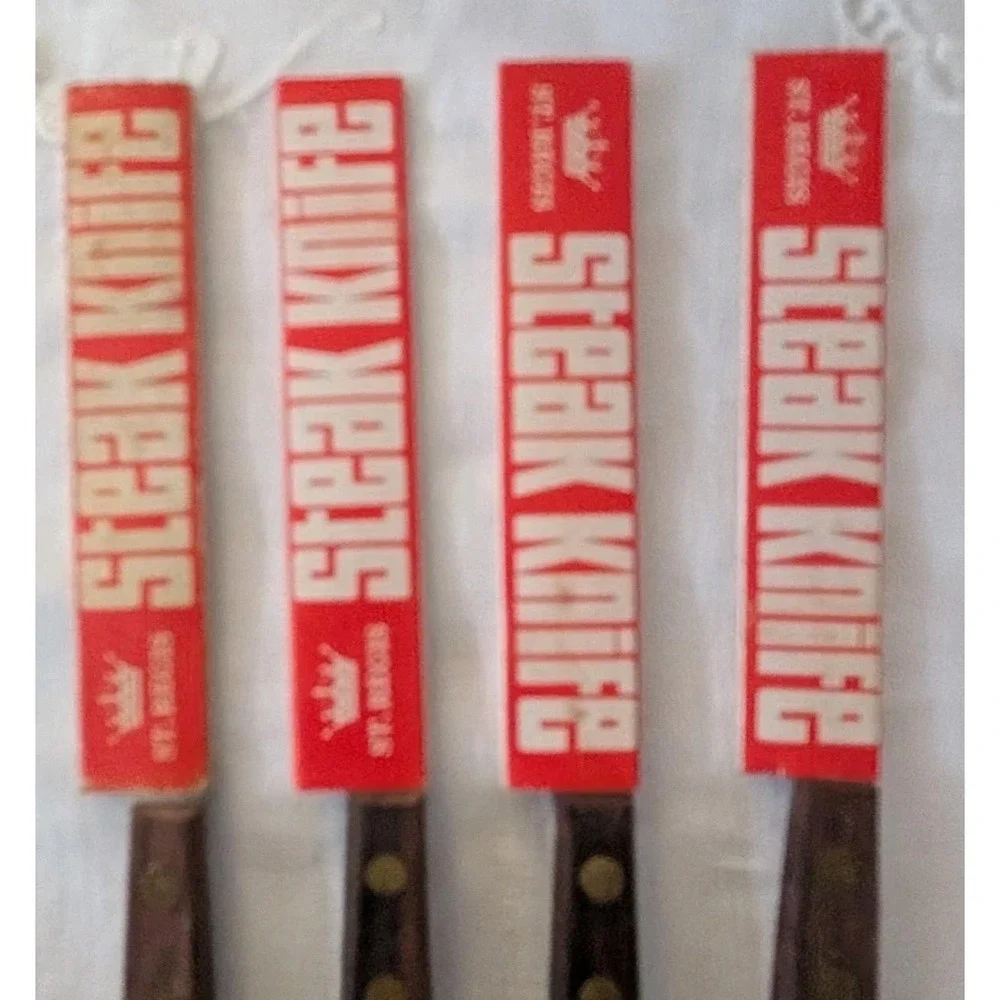 St. Regis Stainless Steak Knives w/Wood Handles Japan Set of 4 MCM Original‎